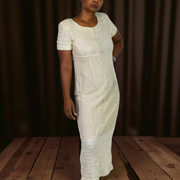 KC Spencer Column Straight Midi Dress Tan Mixed Print Checks Gingham Deadstock 8 - Picture 6 of 16